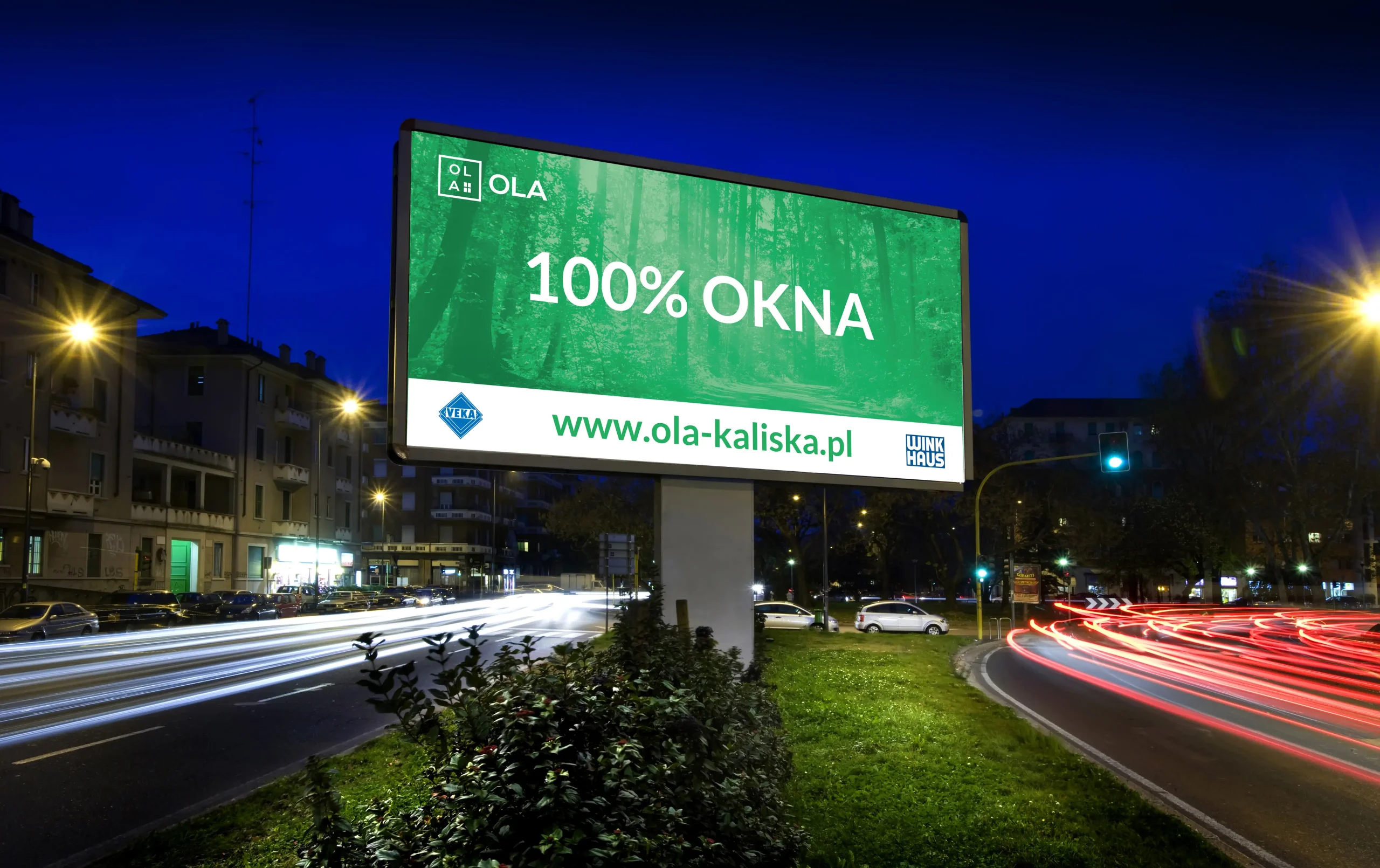 Reklametafel für OLA Kaliska 100 % Fenster