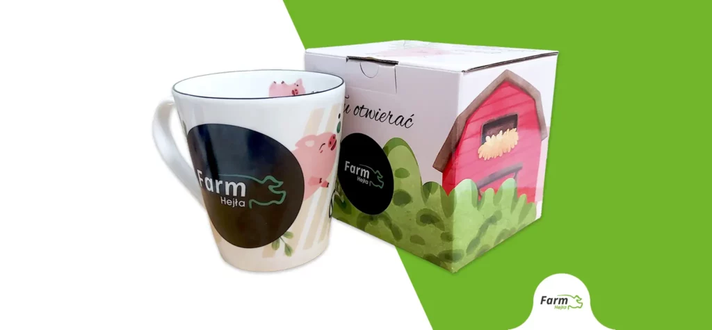 Farm Hejła - projekt i produkcja firmowego kubka reklamowego z opakowaniem