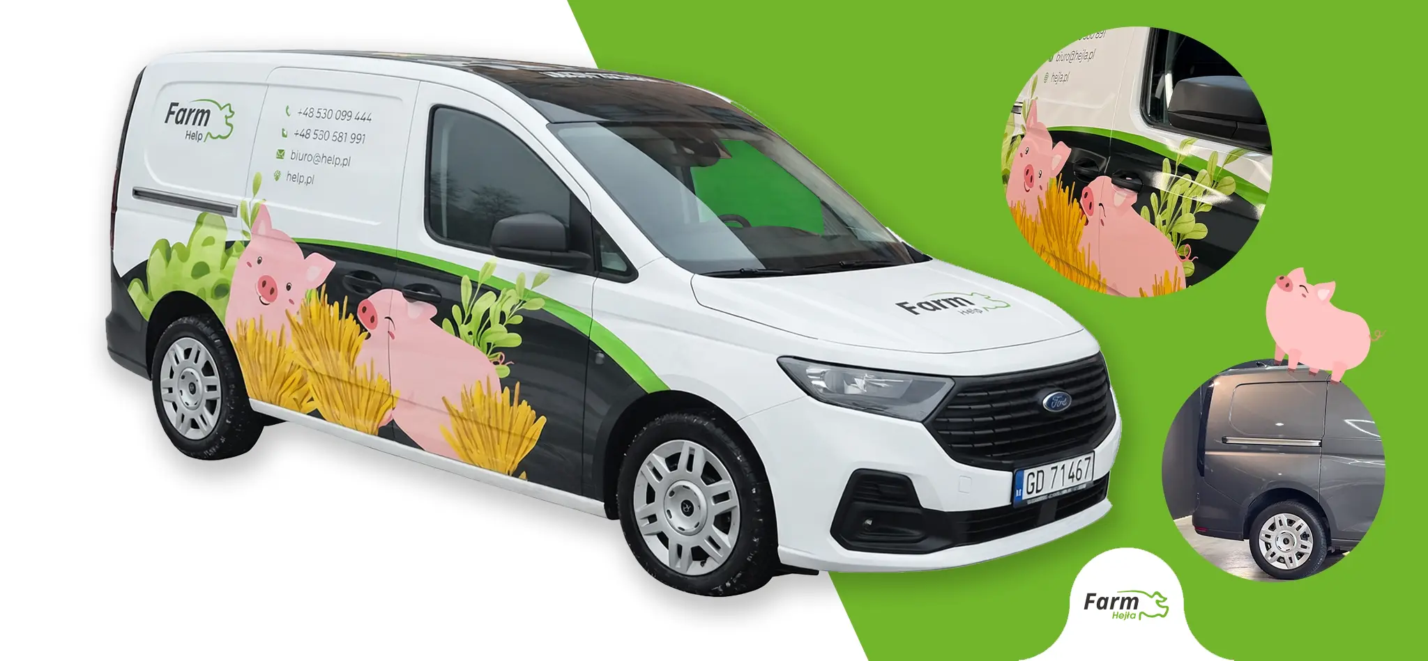 Farm Hejła - projekt, produkcja i montaż reklamy na samochodzie firmowym