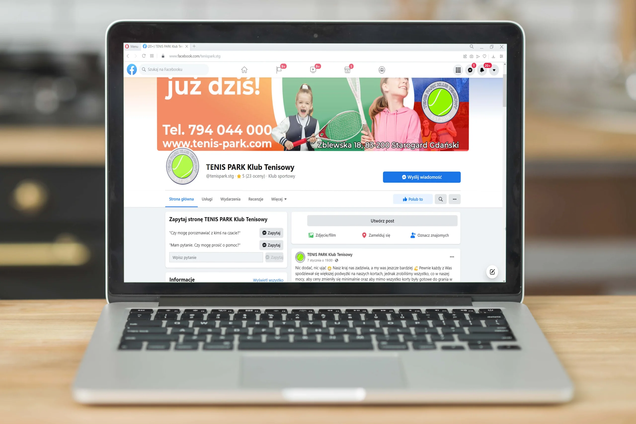 Prowadzenie profilu Facebook dla klub tenisowy Tenis Park Starogard Gdański