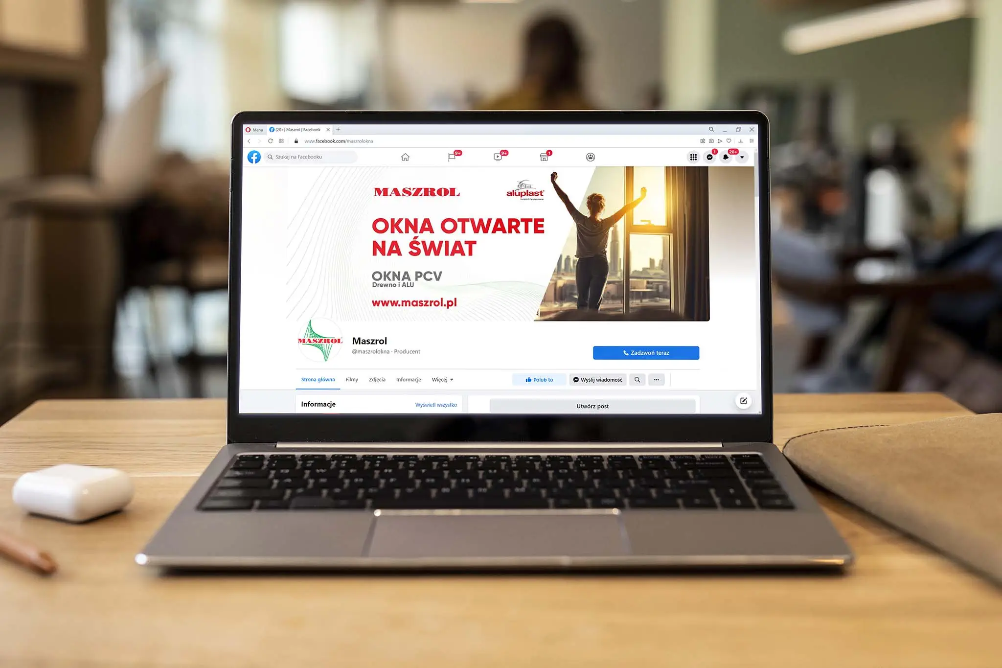 Prowadzenie profilu Facebook dla klub tenisowy producenta okien MASZROL